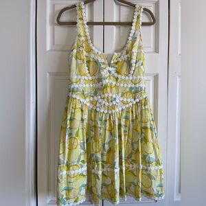 Avec Les Filles Lemon Print Dress - Yellow and White